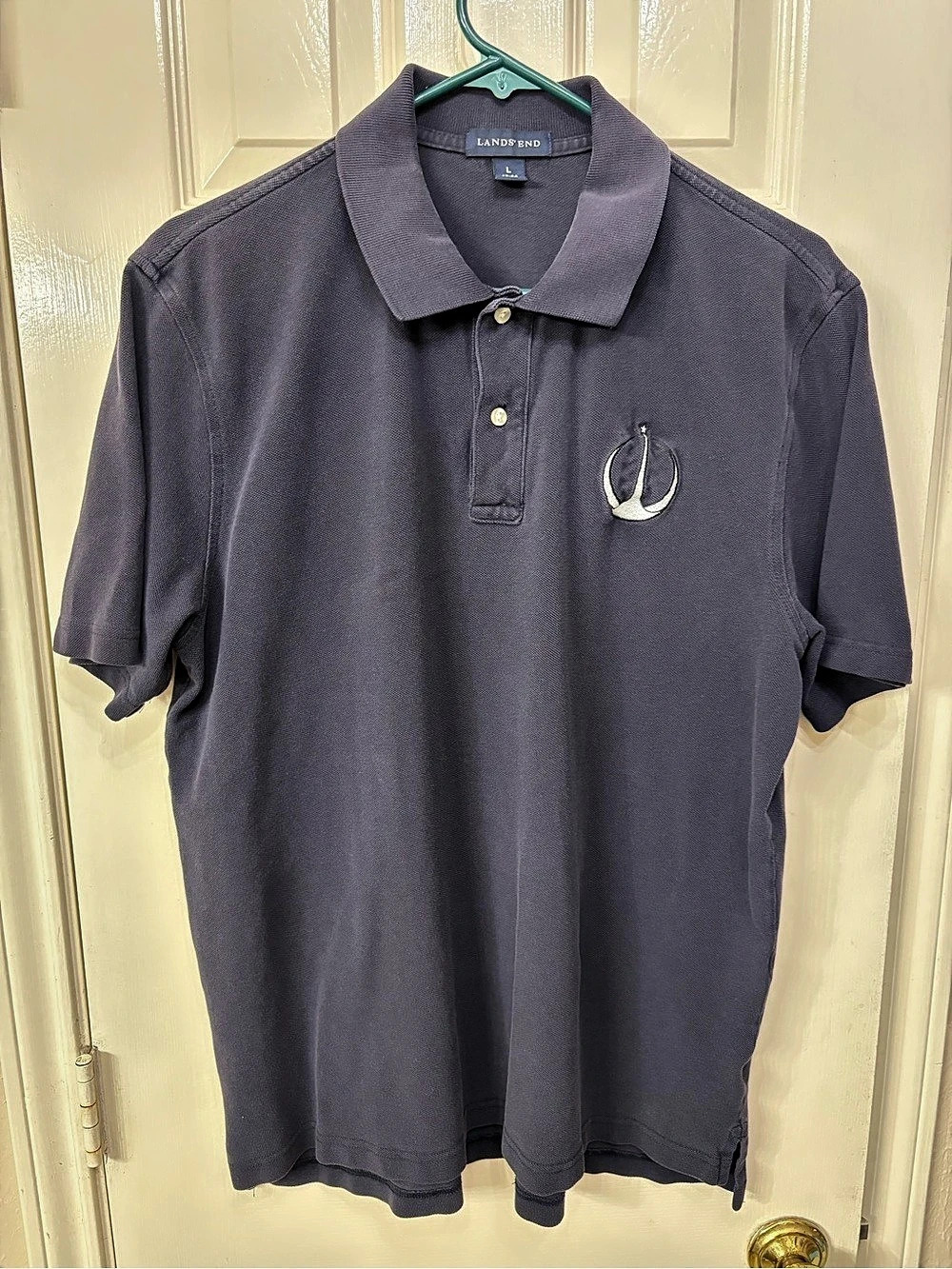 LANDS' END Men's Embroidered Astronaut Insignia Polo in Navy Blue Size Large